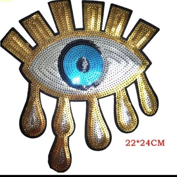 NWOT Drippy Gold Eyeball Applique 12" x 10" - Picture 1 of 2